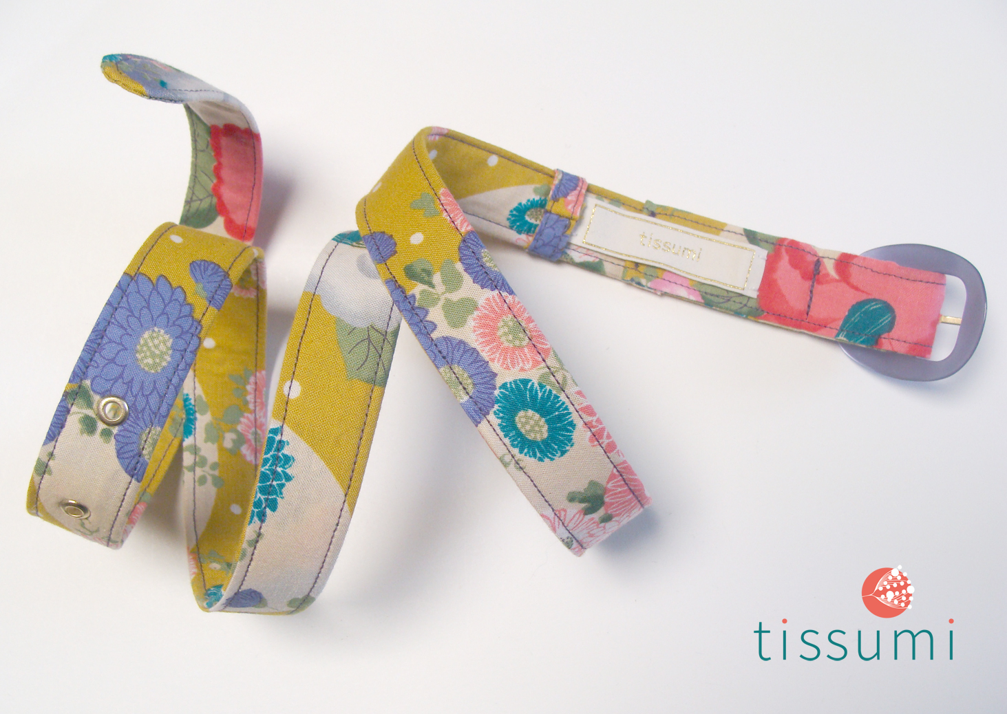 Ceinture Tissu Japonais Jaune Fleuri Tissumi